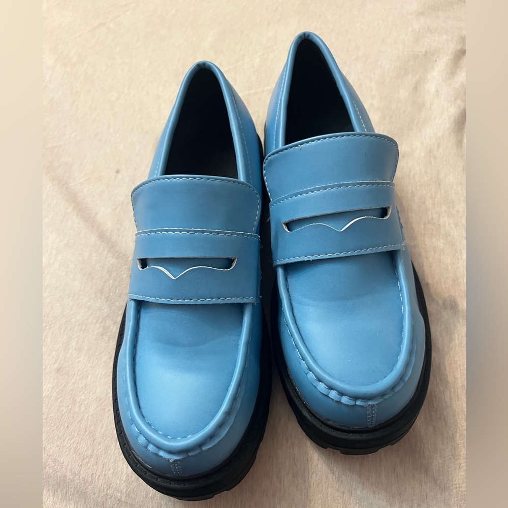 Women’s Blue Penny Loafers - Classic Slip-On Dress Shoes